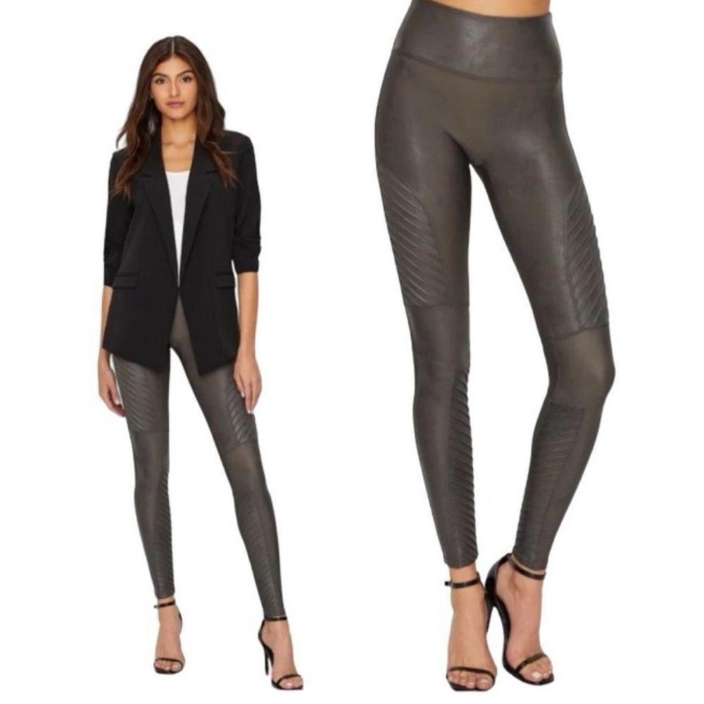 SPANX Gun Metal Gray Faux Leather Moto Leggings - small